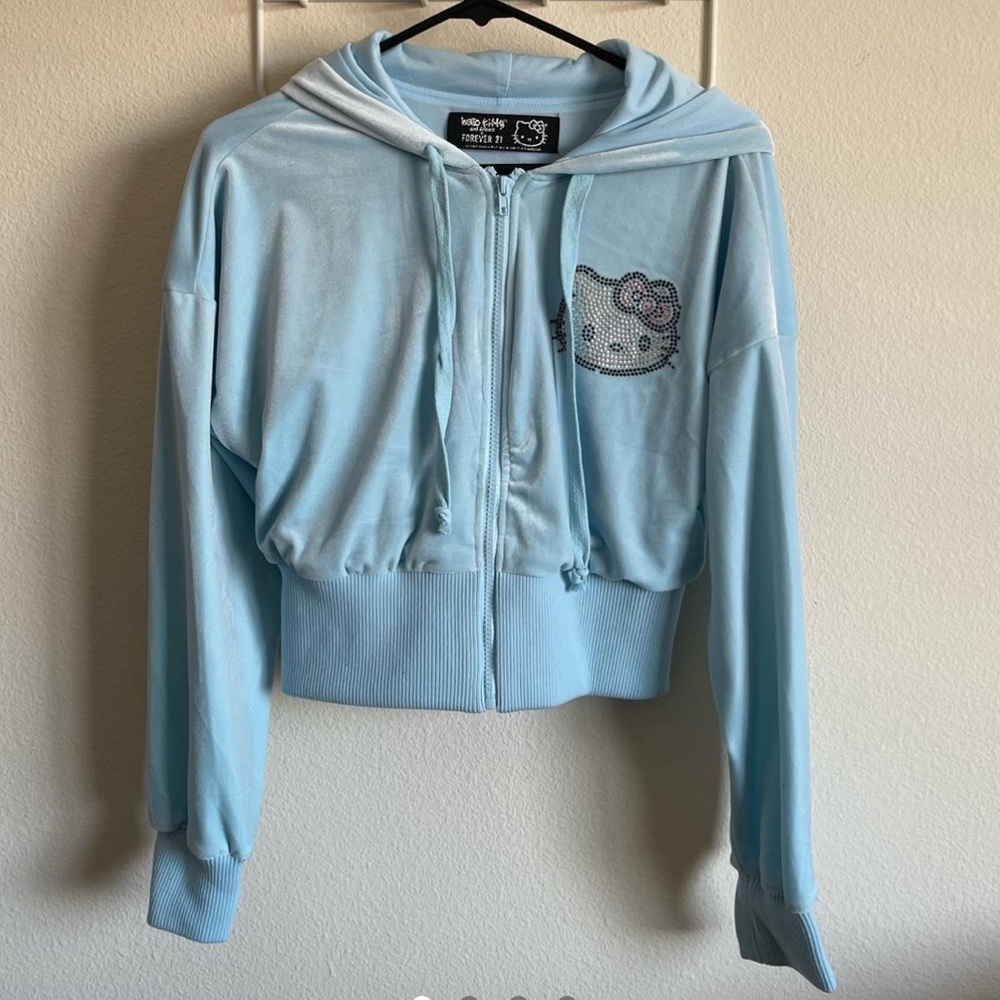 Hello Kitty Forever 21 Velour Crop Hoodie